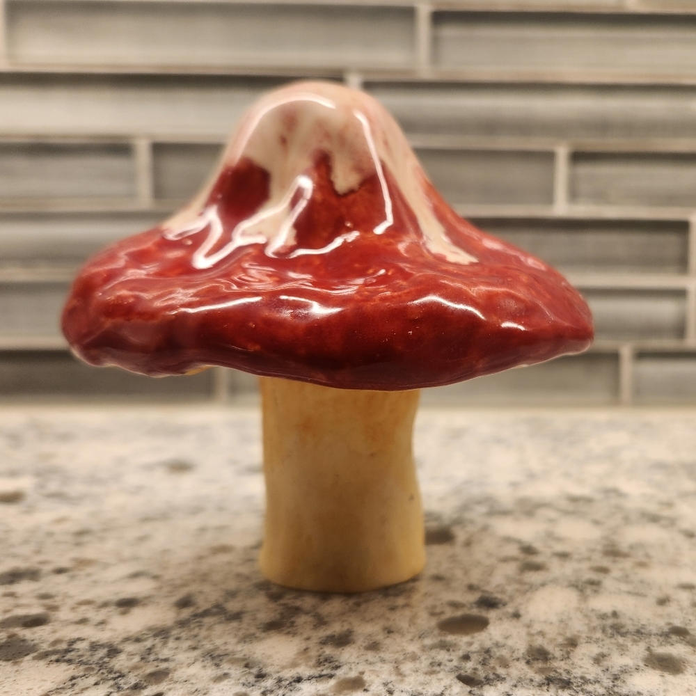 Handmade Ceramic Drip Glazed Studio Pottery MUSHROOM Figurine Signed TSP